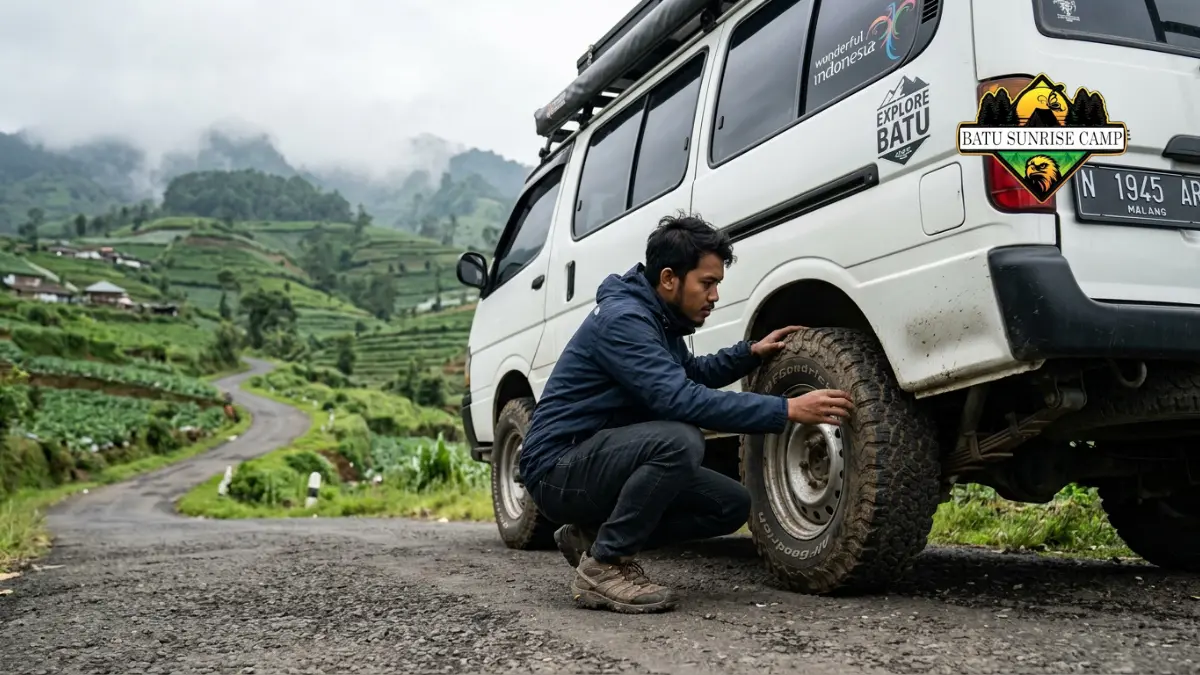 Pengecekan kondisi campervan Batu Malang sebelum perjalanan
