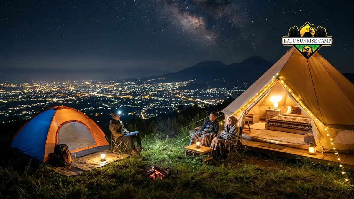 Perbedaan harga glamping dan ground camping city light di Batu