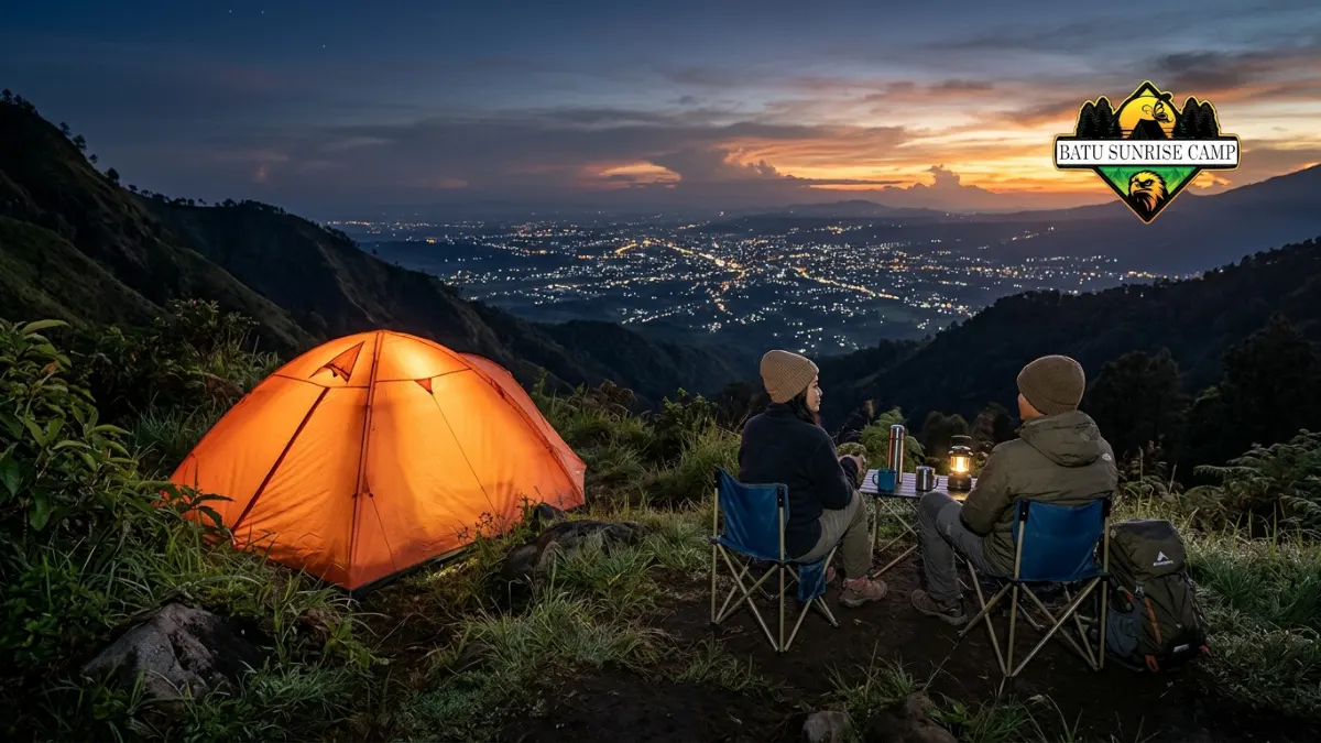 Pemandangan city lights dan sunrise dari camping Gunung Wilis Kediri