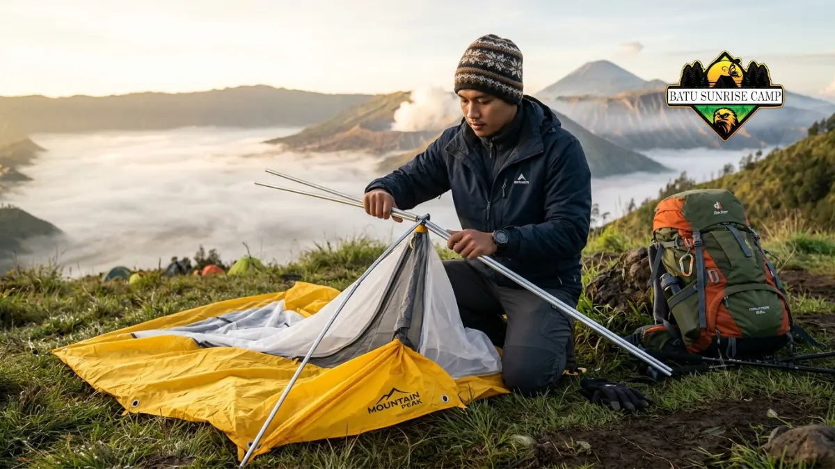 Tenda double layer dengan rangka aluminium ringan