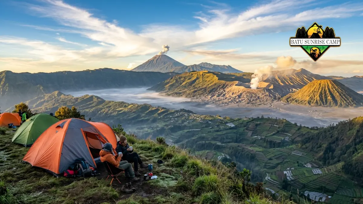 Pemandangan pegunungan dari area camping ground di kawasan Malang pada pagi hari